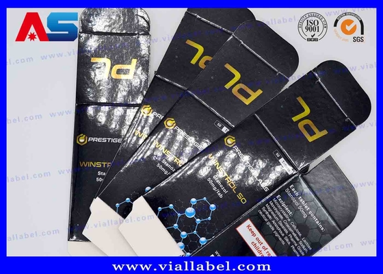 Glossy Gold Foil Tablet Kotak Kertas Hitam Custom Printed Injection Oils 10ml Vial Box