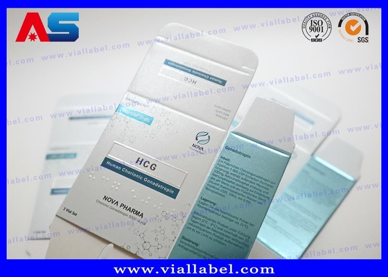 Kotak Vial HCG yang Diukir Laser (57x57x25mm) dengan PVC Blister Insert.