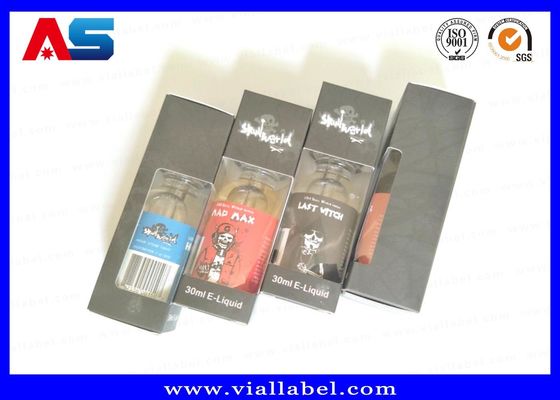 Kotak Cetak Cairan Elektronik 30ml Kemasan Kecil Kustom dengan Jendela Bening Desain Gratis Finishing Hitam Doff