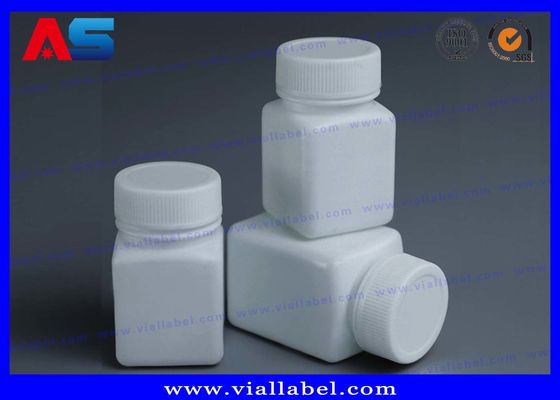 Apotek Hewan Peliharaan Botol Pil Plastik Putih 50ml Dengan Tutup Ulir Segel Sensitif Tekanan Bentuk Persegi