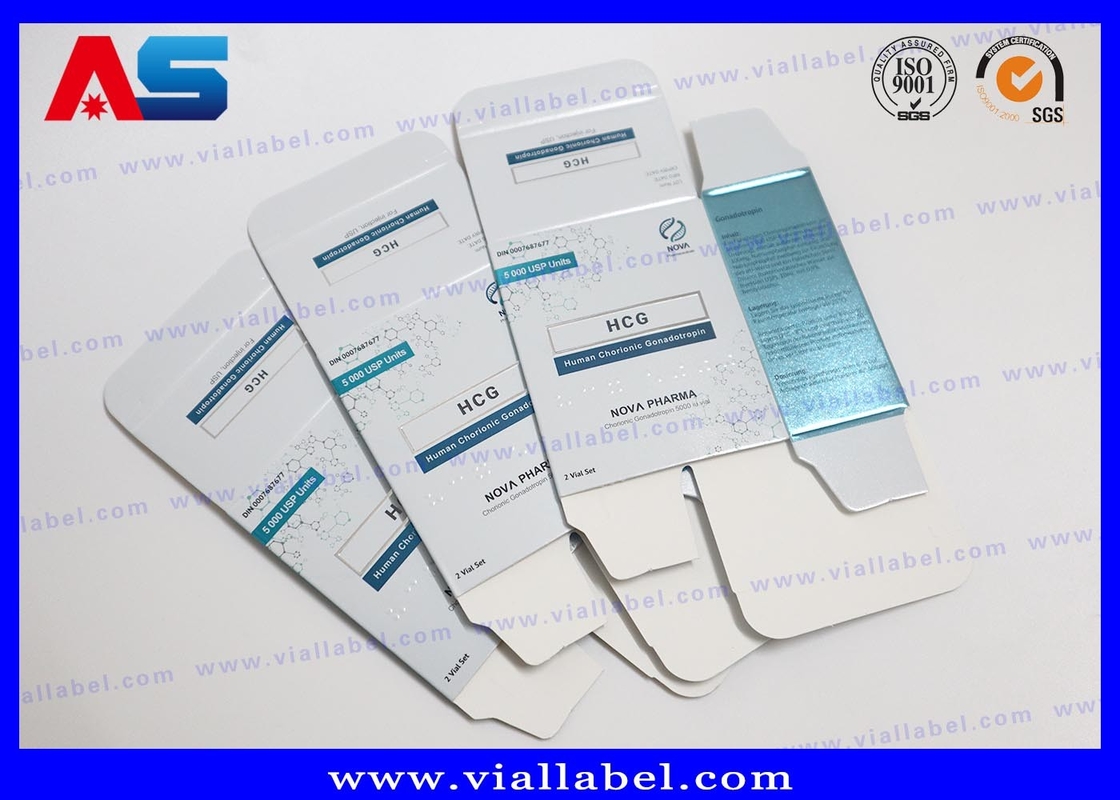 Kotak Vial HCG yang Diukir Laser (57x57x25mm) dengan PVC Blister Insert.