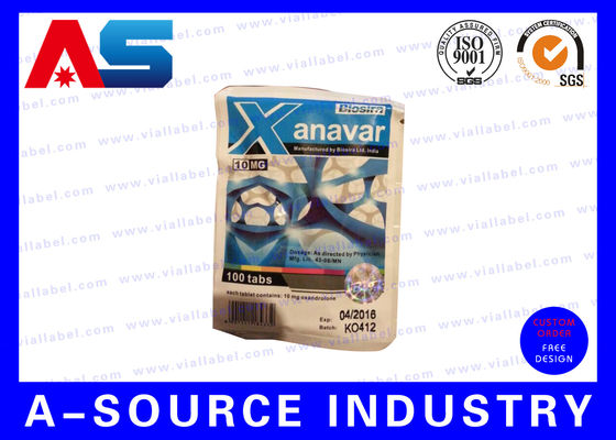 Anavar 60 Tablet Peptide Oral Kustom Dicetak Kunci Zip Aluminium Kantong Plastik Mencetak Dengan Keamanan Hologram
