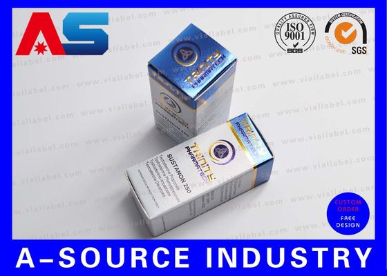 Menyesuaikan Karton 10ml Vial Kotak Foil Emas Embossed Metalic Biru Warna UV Matt Printing