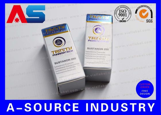 Blue Foil Metalic Embossed Glass Vial Storage Box Paper Box 10ml Botol Dengan Desain Trinity Pharmatech